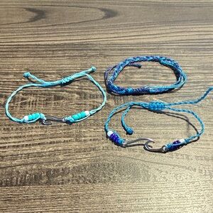 Set of 3 Blue String Adjustable Anklets